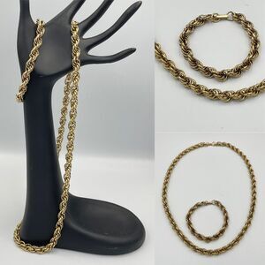 Sarah Coventry Vintage Rope Chain Necklace Bracelet Set Gold Tone 70s 80s Retro